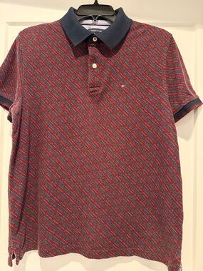 Tommy Hilfiger Navy Collar Red Pattern Polo